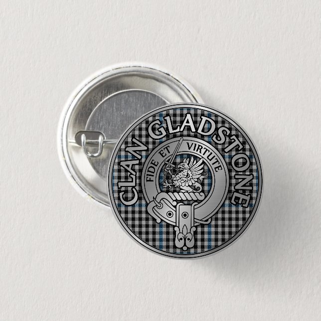 Clan Gladstone Wappen & Tartan Button (Vorne & Hinten)