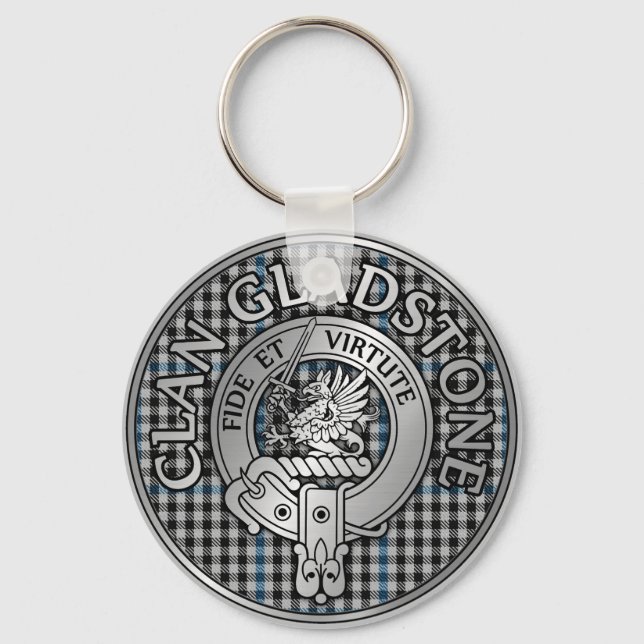 Clan Gladstone Wappen & Tartan Schlüsselanhänger (Vorderseite)