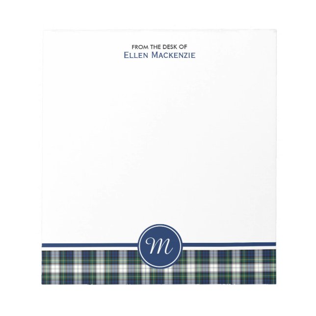 Clan Gordon Blue und White Dress Tartan Monogram Notizblock (Vorderseite)