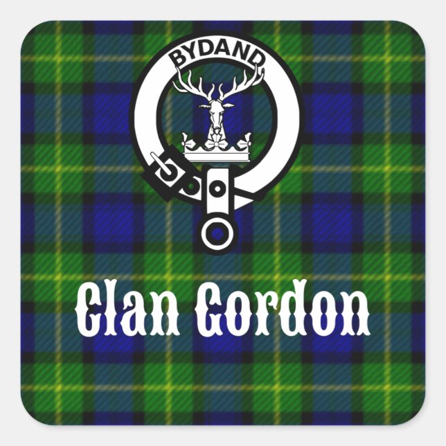 Clan Gordon Tartan Wappen Quadratischer Aufkleber (Vorderseite)