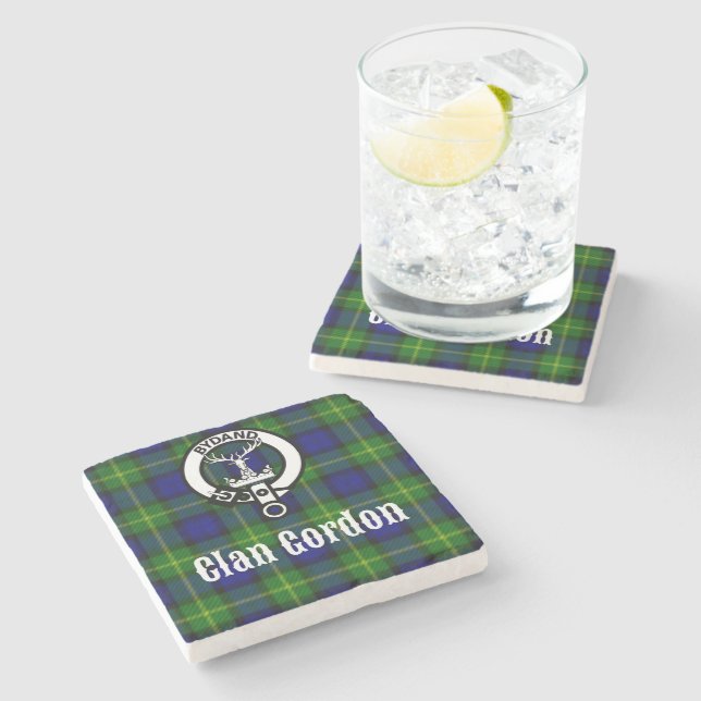 Clan Gordon Tartan Wappen Steinuntersetzer (Seitenansicht)
