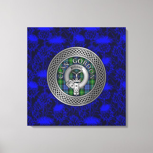 Clan Gordon Wappen & Tartan Knot on Thistle Leinwanddruck (Vorderseite)