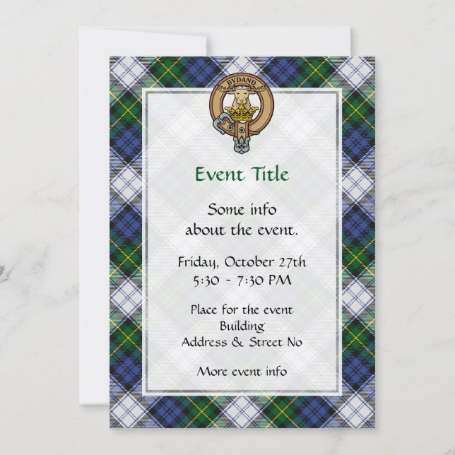 Clan Gordon Wappen über Dress Tartan Einladung (Vorderseite)