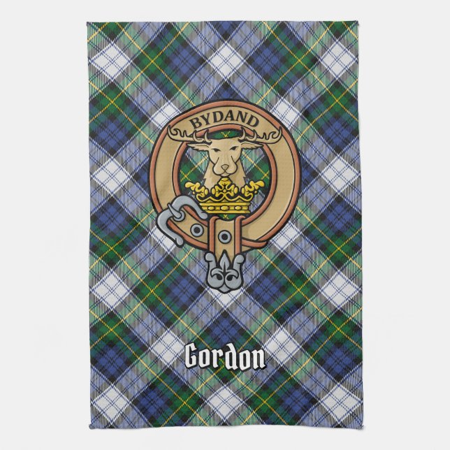 Clan Gordon Wappen über Kleid Tartan Küchentücher (Vertikal)