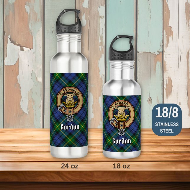 Clan Gordon Wappen über Tartan Edelstahlflasche (Von Creator hochgeladen)