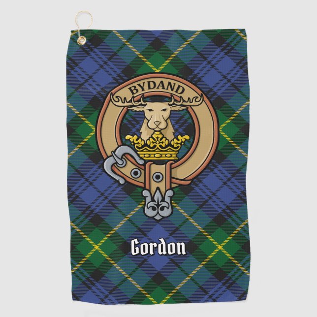Clan Gordon Wappen über Tartan Golfhandtuch (Vorderseite)