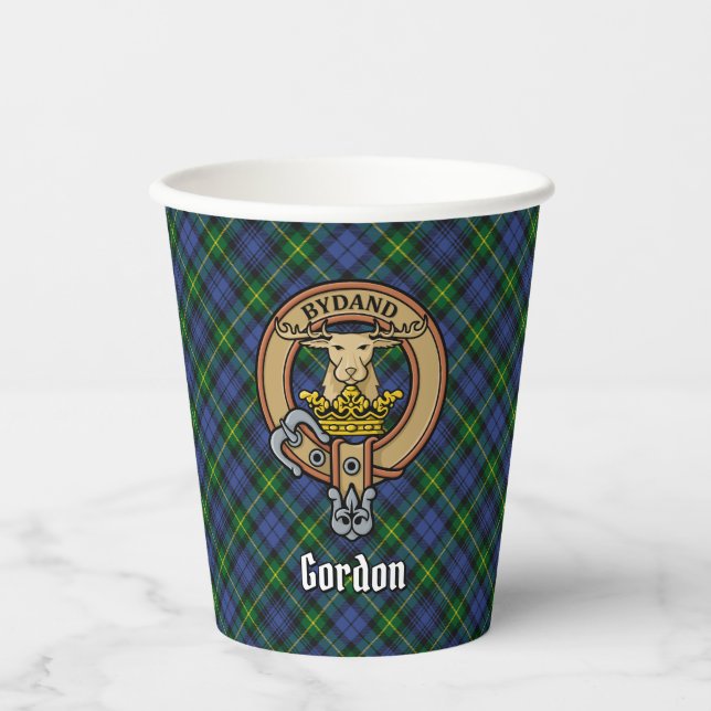 Clan Gordon Wappen über Tartan Paper Cups Pappbecher (Vorderseite)