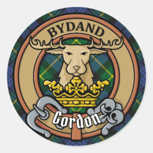 Clan Gordon Wappen über Tartan Runder Aufkleber