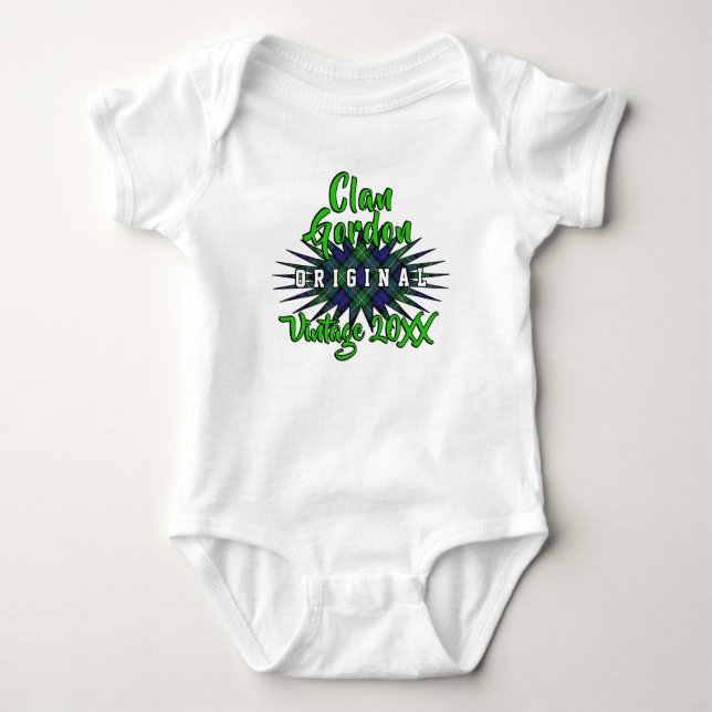 Clan-GordonTartan sprengte Vintages Birthyear Baby Strampler (Vorderseite)