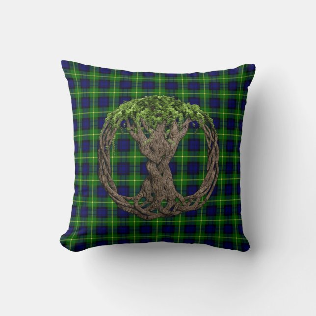 Clan-GordonTartan und keltischer Baum des Lebens Kissen (Vorderseite)