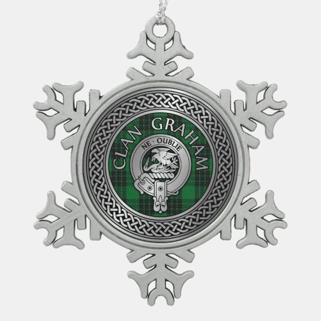 Clan Graham Wappen & Tartan Knot Schneeflocken Zinn-Ornament (Vorderseite)