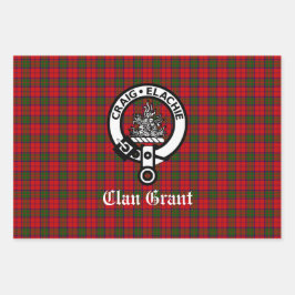 Clan Grant Wappen Abzeichen und Tartan Geschenkpapier Set