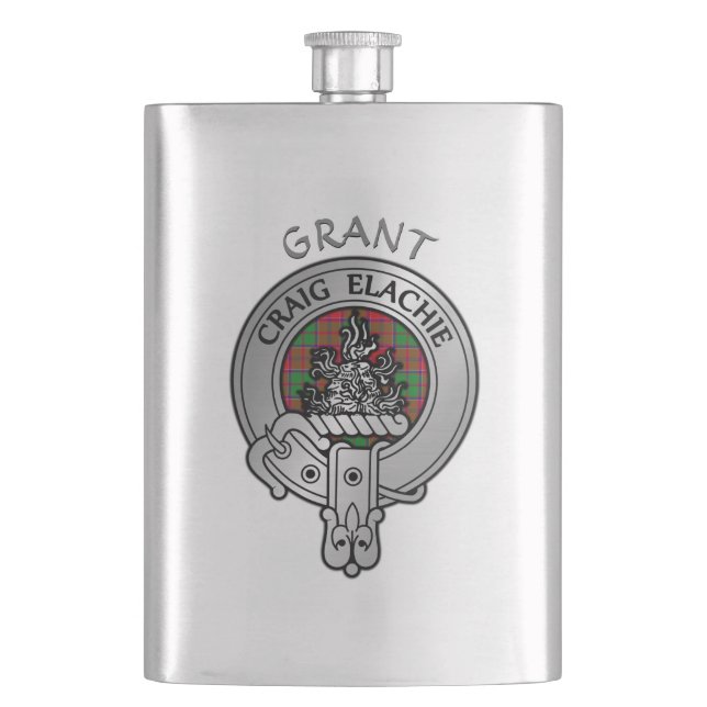 Clan Grant Wappen & Tartan Flachmann (Vorderseite)