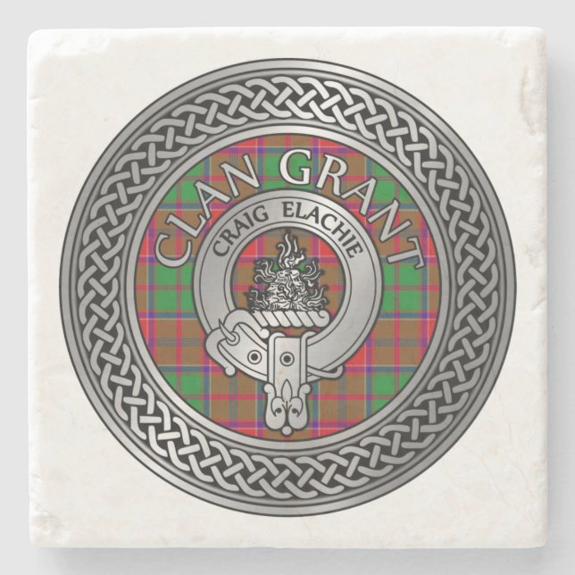 Clan Grant Wappen & Tartan Knot Steinuntersetzer (Vorderseite)