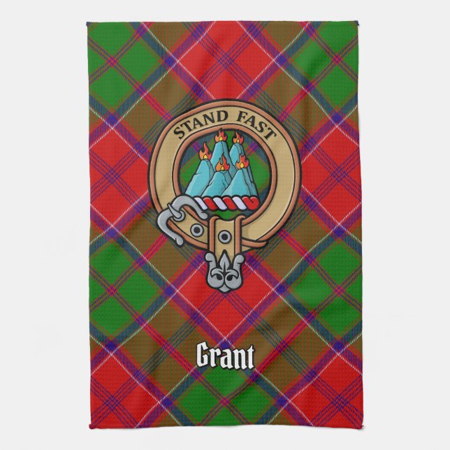 Clan Grant-Wappen über Tartan Geschirrtuch (Vertikal)
