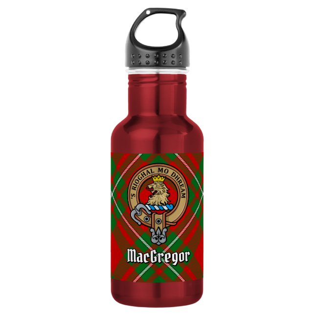 Clan Gregor Wappen über Tartan Edelstahlflasche (Vorderseite)