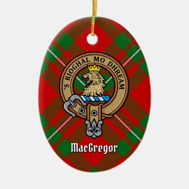 Clan Gregor Wappen über Tartan Keramik Keramik Ornament (Vorne)