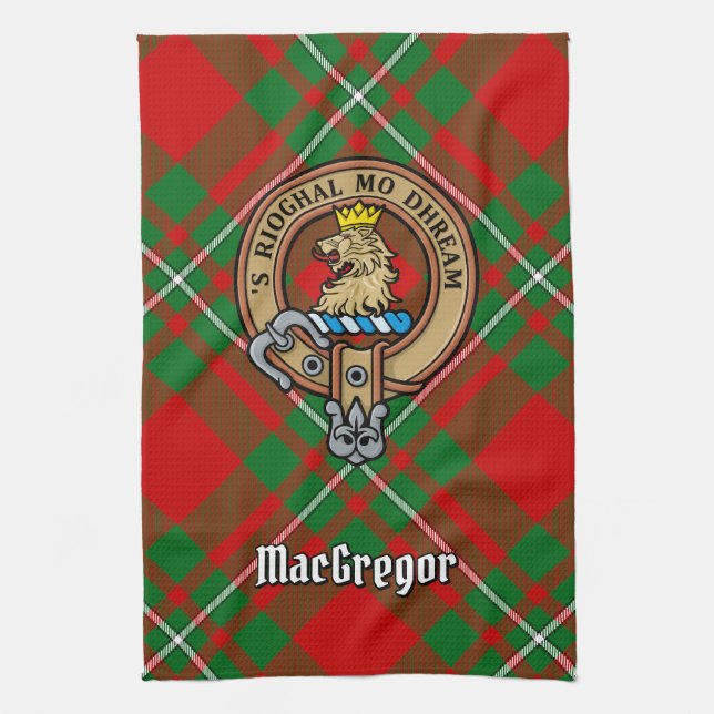 Clan Gregor Wappen über Tartan Küchentuch (Vertikal)