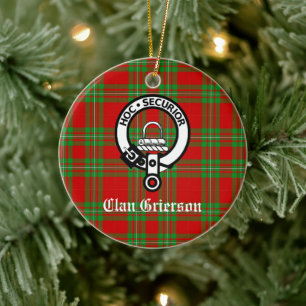 Clan Grierson Wappenabzeichen & Tartan Keramik Ornament