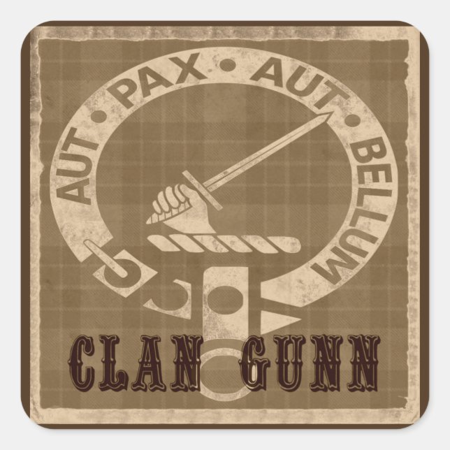 Clan Gunn Crest Badge - Sepia Quadratischer Aufkleber (Vorderseite)