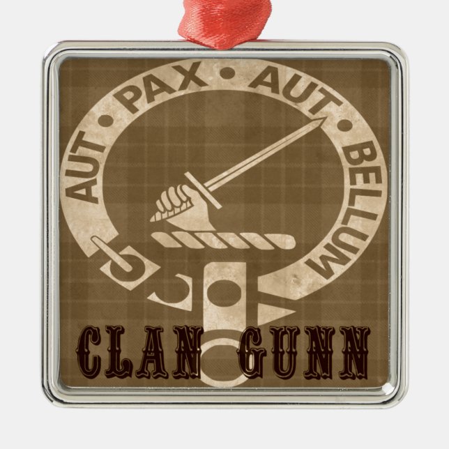 Clan Gunn Crest Badge - Sepia Silbernes Ornament (Vorne)