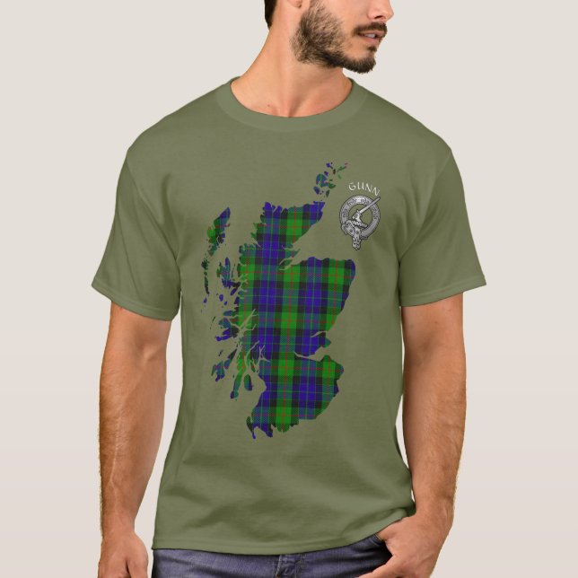 Clan Gunn Tartan Map & (Old Norse) Wappen T-Shirt (Vorderseite)