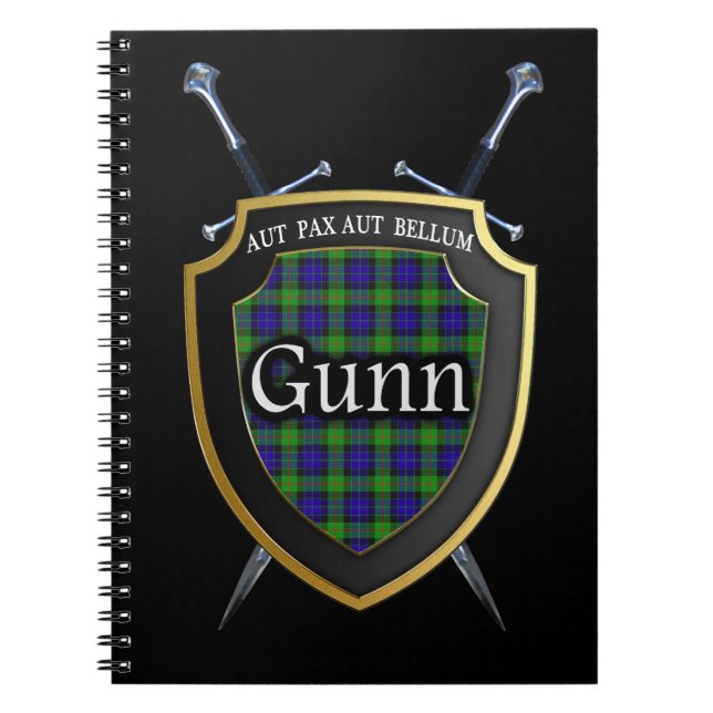 Clan Gunn Tartan Shield & Schwerter Notizblock (Vorderseite)