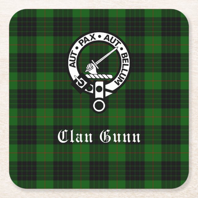 Clan Gunn Wappen Abzeichen & Tartan Paper Unterset Rechteckiger Pappuntersetzer (Vorderseite)