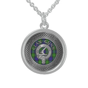 Clan Gunn Wappen & Tartan Knot Sterling Silberkette