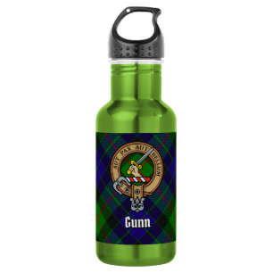 Clan Gunn Wappen über Tartan Edelstahlflasche