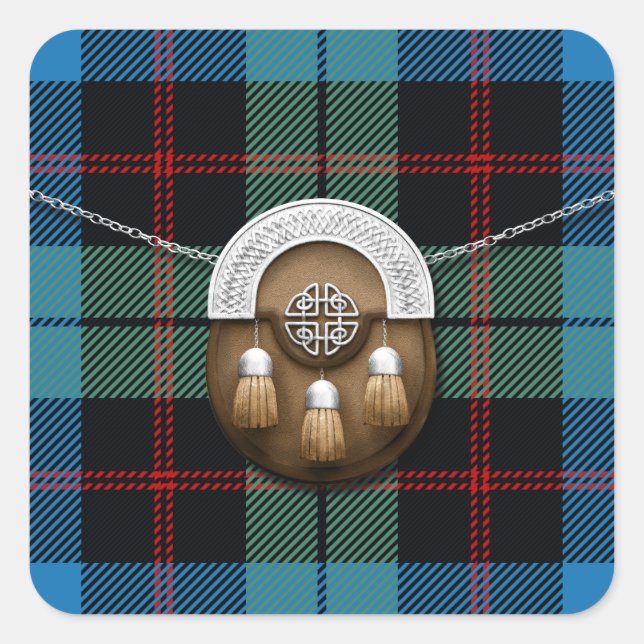 Clan Guthrie Tartan und Sporran Quadratischer Aufkleber (Vorderseite)