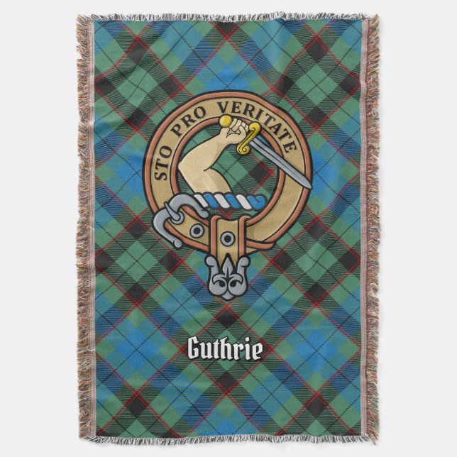 Clan Guthrie-Wappen über Tartan Decke (Vorderseite Vertikal)
