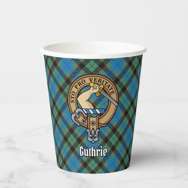 Clan Guthrie Wappen über Tartan Pappbecher (Vorderseite)