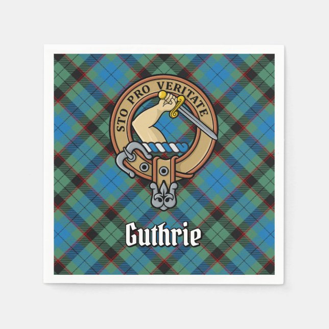 Clan Guthrie Wappen über Tartan Serviette (Vorderseite)