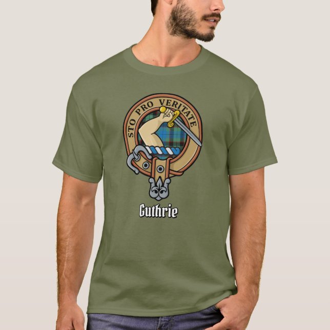 Clan Guthrie Wappen über Tartan T-Shirt (Vorderseite)