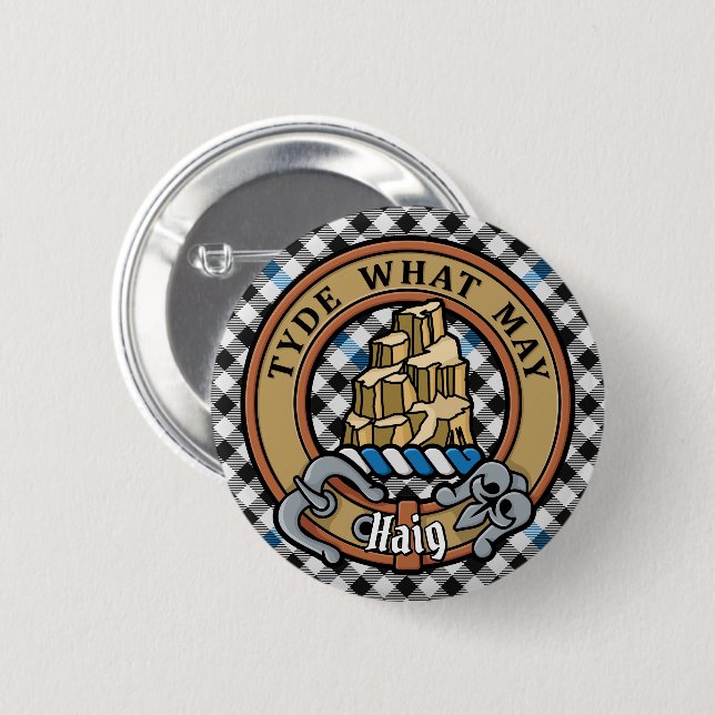 Clan Haig-Wappen über Check-Tartan Button (Vorne & Hinten)
