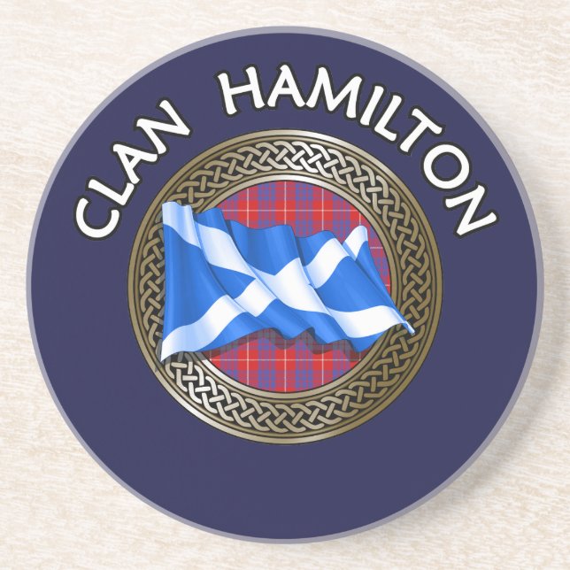 Clan Hamilton Tartan Knot & Flag Getränkeuntersetzer (Vorne)
