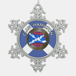 Clan Hamilton Tartan Knot & Flag Schneeflocken Zinn-Ornament