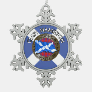 Clan Hamilton Tartan Knot & Flag Schneeflocken Zinn-Ornament