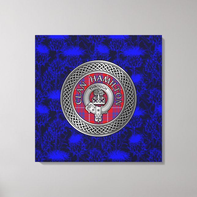 Clan Hamilton Wappen & Tartan Knot on Thistle Leinwanddruck (Vorderseite)
