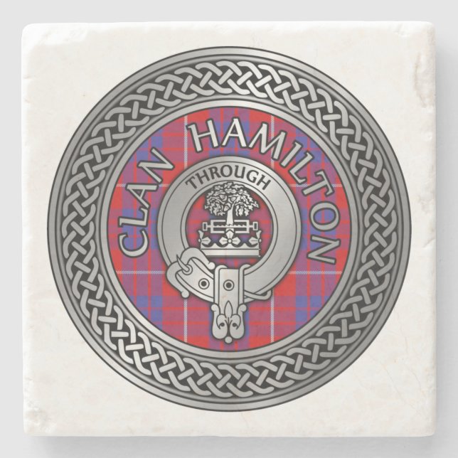 Clan Hamilton Wappen & Tartan Knot Stone Untersetz Steinuntersetzer (Vorderseite)