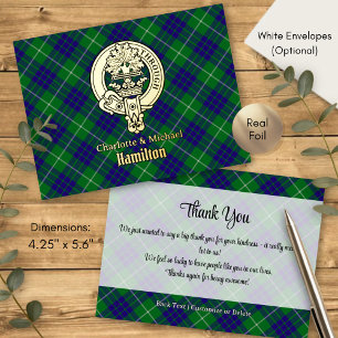Clan Hamilton-Wappen über Hunting Tartan Folie Einladungspostkarte