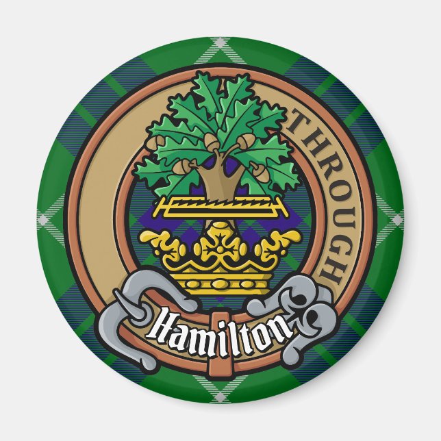 Clan Hamilton Wappen über Jagd Tartan Magnet (Vorne)