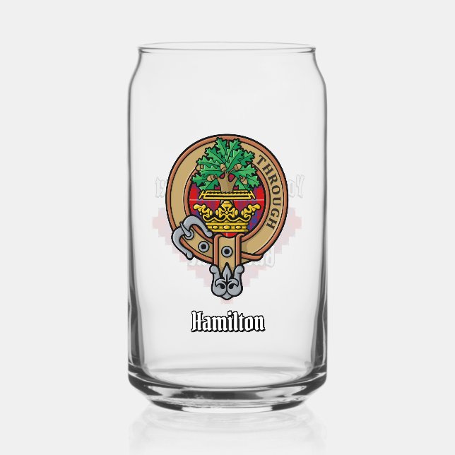 Clan Hamilton Wappen über Red Tartan Dosenglas (Vorderseite)