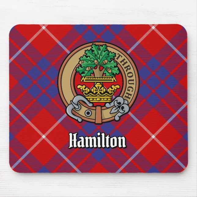 Clan Hamilton Wappen über Red Tartan Mousepad (Vorne)