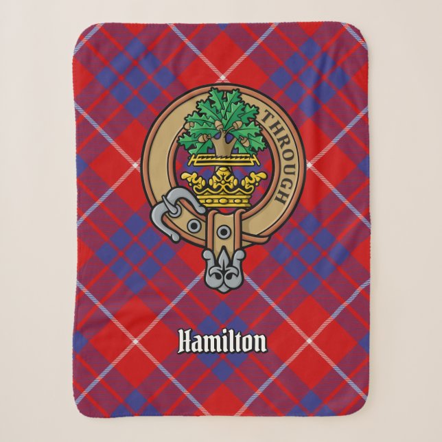 Clan Hamilton Wappen über Red Tartan Sherpadecke (Vorderseite)