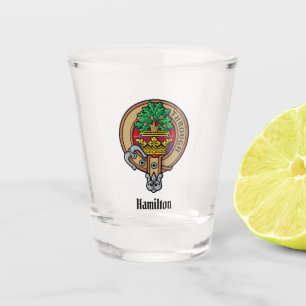 Clan Hamilton Wappen über Red Tartan Shot Glass Schnapsglas
