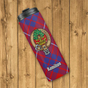 Clan Hamilton Wappen über Red Tartan Thermosbecher