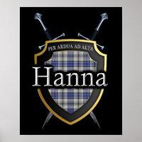 Clan Hanna Hannay Tartan Shield & Schwerter Print