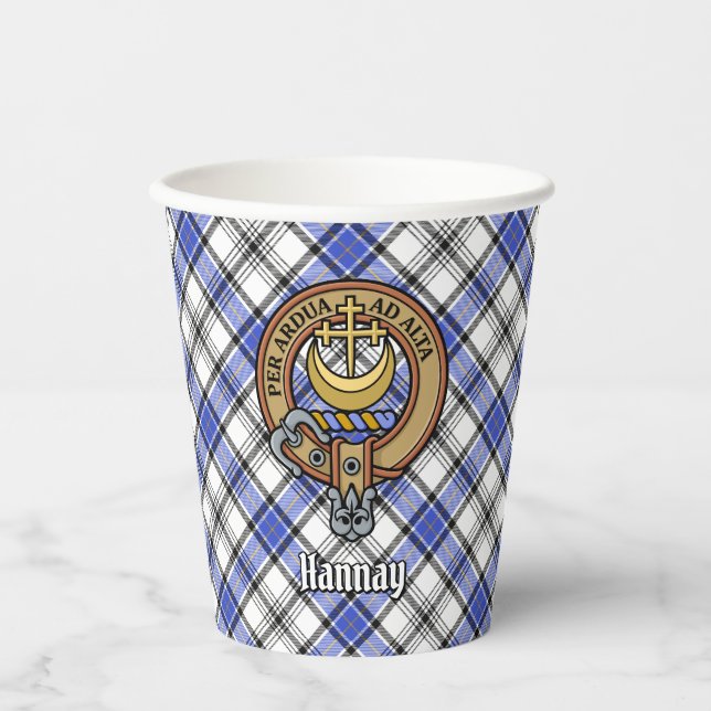 Clan Hannay Wappen über Tartan Pappbecher (Vorderseite)
